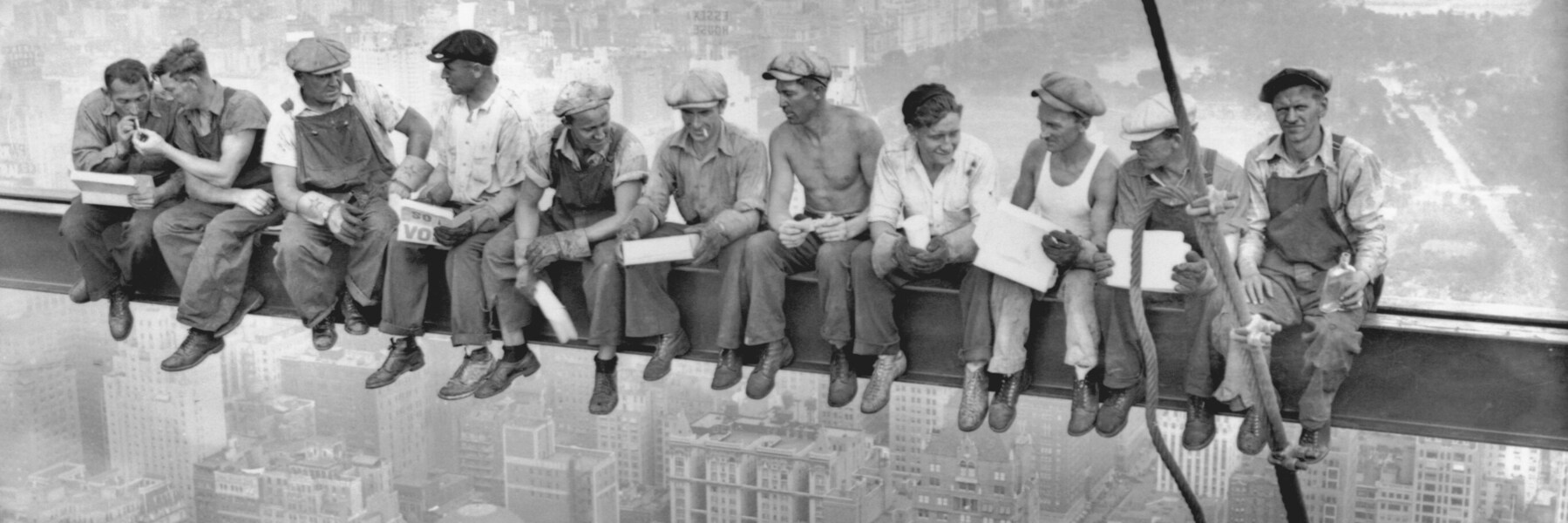 Historical photograph Lunch atop a Skyscraper cropped to the seated workers on the beam